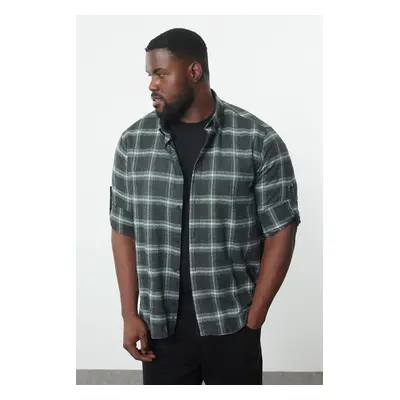 Trendyol Large Size Green Winter Plaid Checkered Lumberjack Shirt