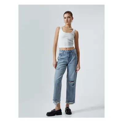 Koton Straight Jeans Straight Leg Ripped Cotton Standard Waist - Eve Jean