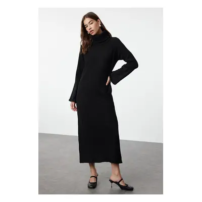 Trendyol Black Turtleneck Long Soft Textured Knitwear Dress