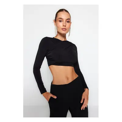 Trendyol černý pletený crop top s uzlem