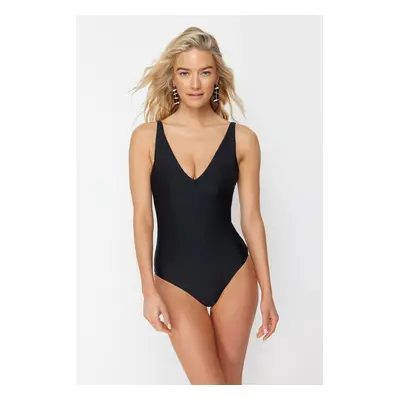 Trendyol Black V-neck Regular Swimsuit