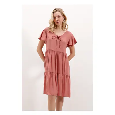 Bigdart Short V-Neck Dress - D. Pale Pink