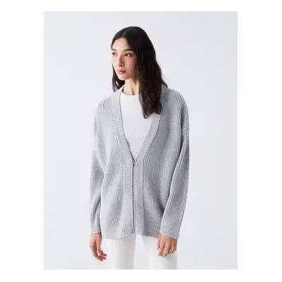 LC Waikiki V-Neck Self-Patterned Long Sleeve Women's Knitwear Cardigan