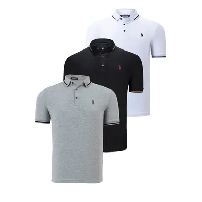 TRIPLE SET T8586 DEWBERRY MEN'S T-SHIRT-BLACK-WHITE-GREY