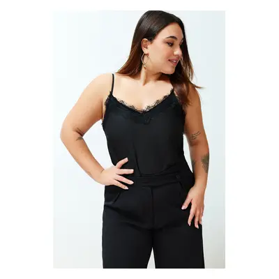 Trendyol Curve Black Strap Lace Woven Plus Size Blouse