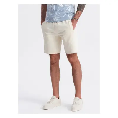 Ombre Men's knitted shorts with drawstring and pockets - cream