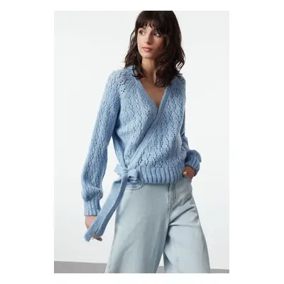 Trendyol Blue Soft Texture Openwork/Hole Detailed Knitwear Sweater