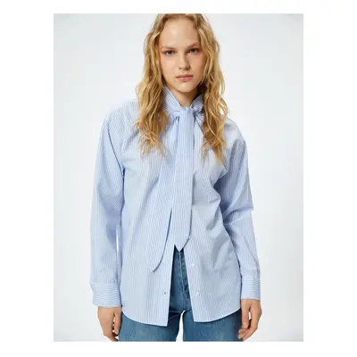 Koton Oversize Poplin Shirt Foulard Collar Buttoned Long Sleeve