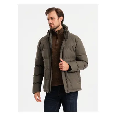 Ombre Men's lightweight jacket with hood and mesh lining - olive