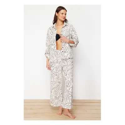 Trendyol Floral Patterned Woven Linen Look Shirt and Trousers Set