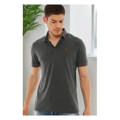 T8586 DEWBERRY MEN'S POLO NECK T-SHIRT-PLAIN ANTHRACITE