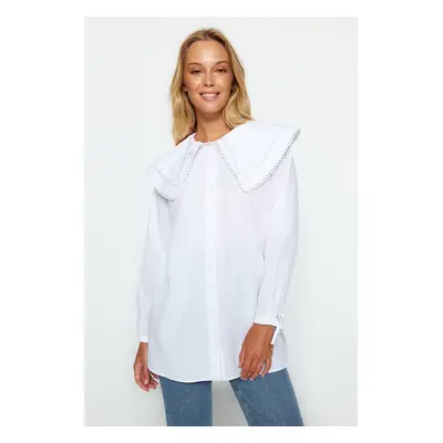 Trendyol Ecru Collar Woven Shirt with Pompom Detail