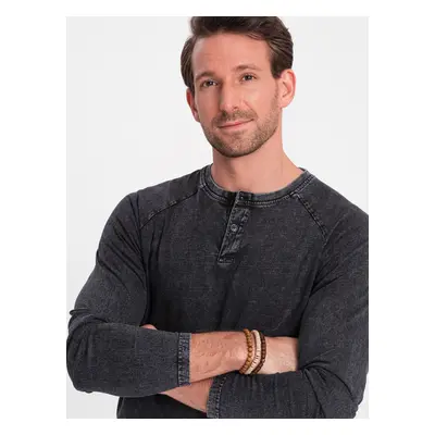 Ombre Men's wash henley longsleeve with raglan sleeves - black