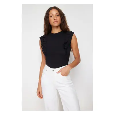 Trendyol Black Brode Detailed Knitted Blouse