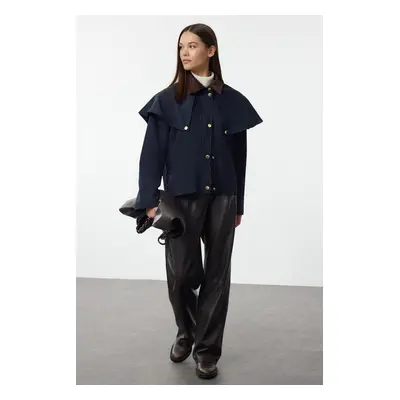 Trendyol Navy Blue Oversize Mold Shoulder and Collar Detailed Thin Jacket Coat