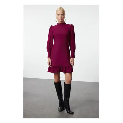 Trendyol Purple A-Line High Collar Skirt Gathered Mini Woven Dress