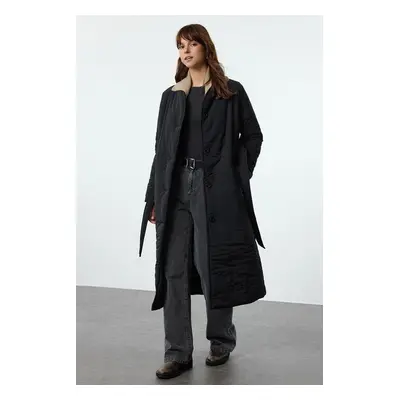 Trendyol Black Oversize Belted Water Repellent Long Quilted Puffer Coat