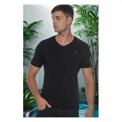 T8568 DEWBERRY V-NECK MENS T-SHIRT-PLAIN BLACK