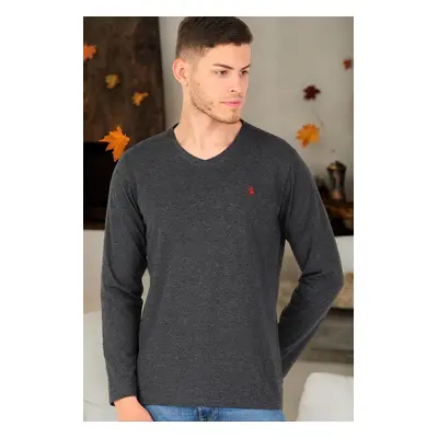 T8587 DEWBERRY V-NECK MEN'S LONG SLEEVE T-SHIRT-ANTHRACITE-2