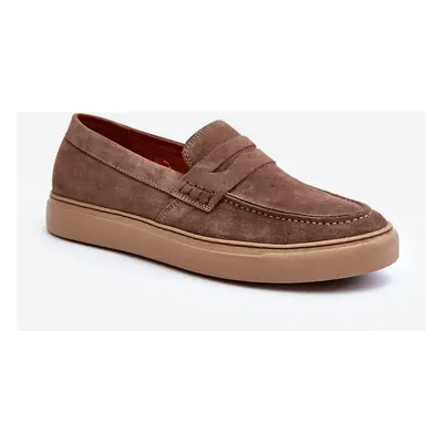 Mužské Semišové Polobotky Loafersy Zazoo Tmavě Beige