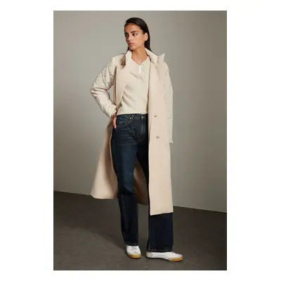 Trendyol Ecru Sleeve Garni Detailed Stand Collar Oversize Wool Coat