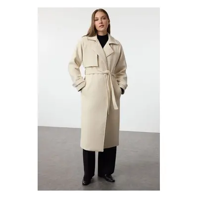 Trendyol Ecru Oversize Wool Trench Coat