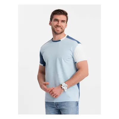 Ombre Men's elastane t-shirt with colored sleeves - blue