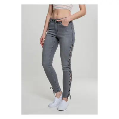 Dámské džínové kalhoty Lace Up Skinny - šedé