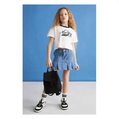 GRIMELANGE BITTEN-GRM24024 Girls Black T-Shirt with 100% cotton printed and contrast color colla