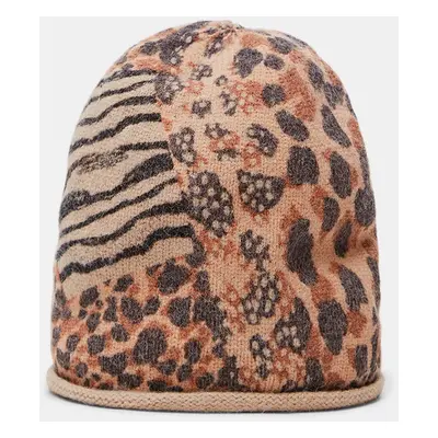 Hnědá dámská čepice s leopardím vzorem Desigual Animal Patch Gorro - Dámské