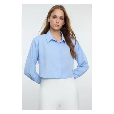 Trendyol Blue Padding Detailed Stone Regular Woven Regular Cut Crop Shirt