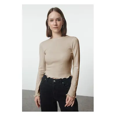 Trendyol Beige Fitted/Fits Crop Ribbed Flexible Knit Blouse