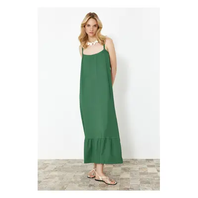 Trendyol Green Straight Back Detailed Strappy Wrapped/Textured Maxi Knitted Dress