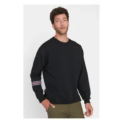 Trendyol Black Oversize/Wide Cut Striped Sweatshirt