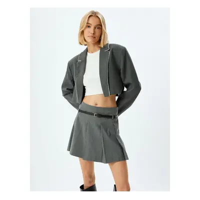 Koton Crop Blazer Jacket Double Breasted Reverse Color Contrast Detail