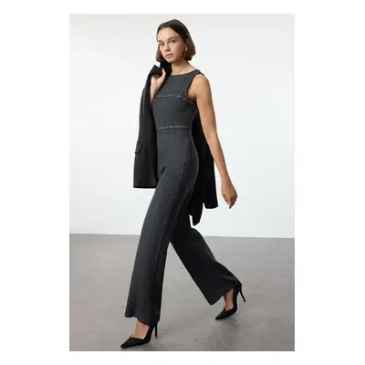 Trendyol Anthracite Stripe Detailed Long Winter Overalls