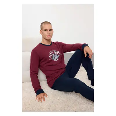 Trendyol Men's Claret Red Regular Fit Printed Knitted 100% Cotton Pajama Set