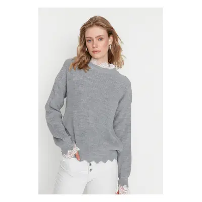 Trendyol Gray Lace/Tulle Woven Garnished Knitwear Sweater