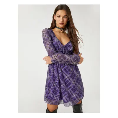 Koton Chiffon Mini Dress Long Sleeve Tie Detailed V-Neck