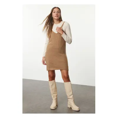 Trendyol Stone Mini Knitwear Soft Textured Strappy Sweater-Dress Set