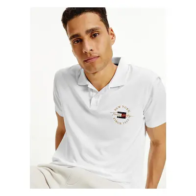 Bílé pánské polo triko Tommy Hilfiger Icon Logo Interlock - Pánské