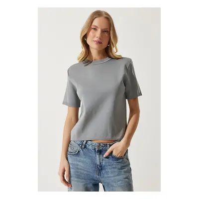 Happiness İstanbul Women's Gray Short Sleeve Knitwear Blouse