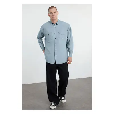 Trendyol Mint Regular Fit Denim Shirt with Snap Fasteners