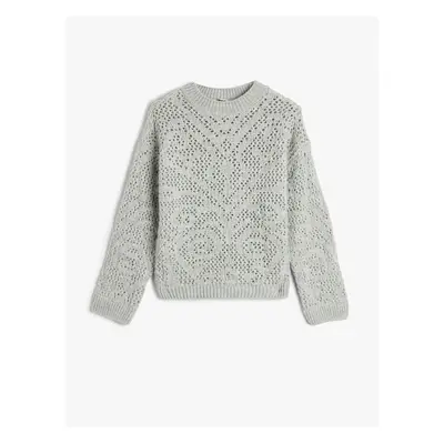 Koton Knit Sweater Openwork Round Neck Long Sleeve