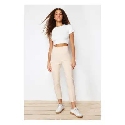 Trendyol Beige Cigarette Ribbed Waist Detailed Woven Trousers