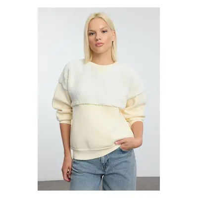 Trendyol Ecru Plush Stitching Detailed Oversized/Wide Fit Thick Knitted Sweatshirt