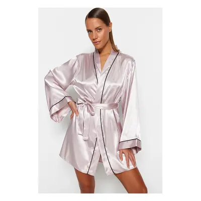 Trendyol Powder Belted Piping Detailed Wide Sleeve Satin Woven Dressing Gown