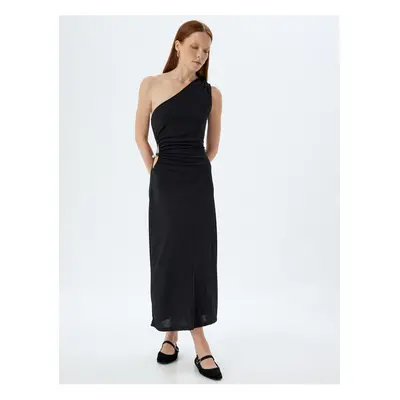 Koton One Shoulder Long Dress with Window Detail Draped