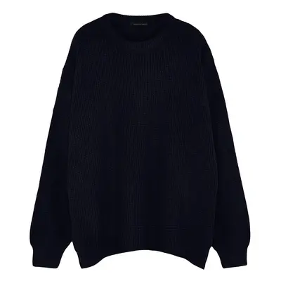 Trendyol Navy Blue Plus Size Oversize Fit Wide Fit Crew Neck Basic Knitwear Sweater