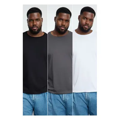 Trendyol Anthracite-White-Black Slim Fit Crew Neck Large Size 3-Pack T-shirt